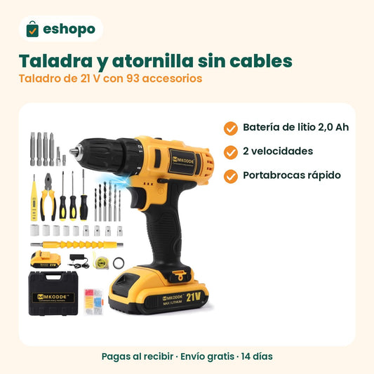 Taladro Inalámbrico 21V con 93 Piezas