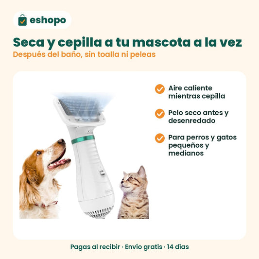 Cepillo secador 2 en 1 para perros y gatos
